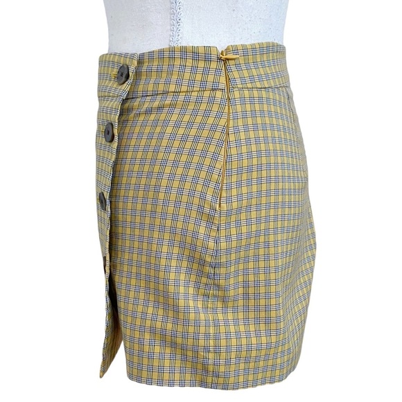 ARITZIA SUNDAY BEST HEATHER YELLOW PLAID BUTTON FRONT SHORTS SKORT - Picture 5 of 12